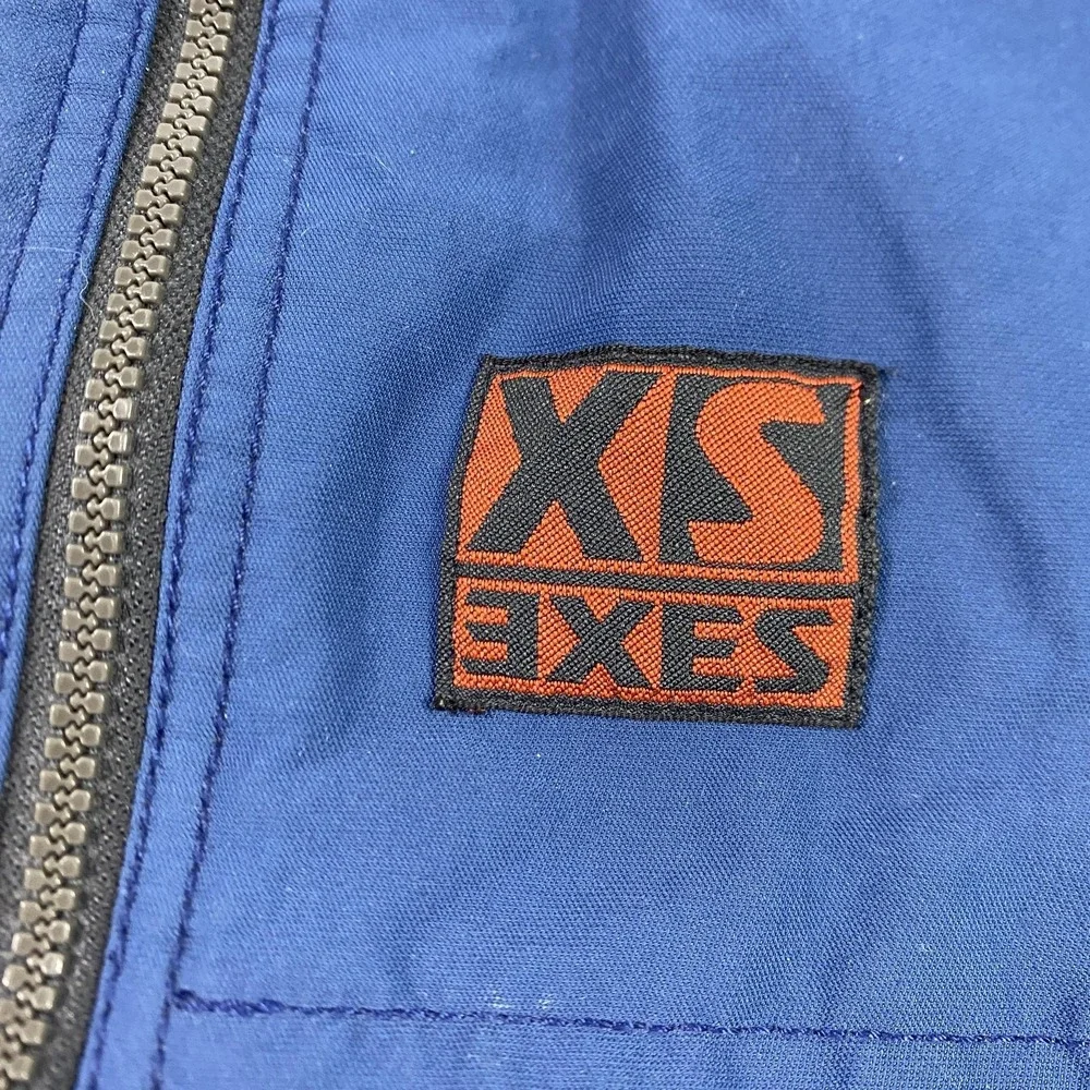 EXES Jacket Mens Small Blue Hooded Fleece Lined Ski Parka Outdoor Stripe Vintage